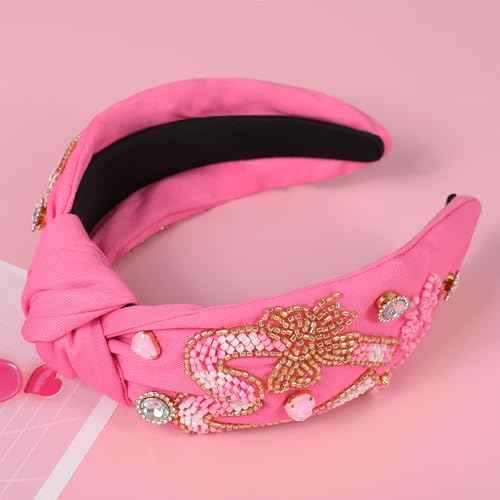 Valentine¡¯s Day Headband for Women Girls Valentines Beaded Heart Headband Glitter Red Pink Jeweled Knotted Hairband Galentines Valentines Day Gifts Heart Hair Accessories