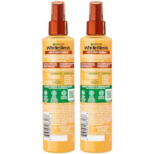 Garnier Whole Blends Hair Honey Milk 450F Heat Protectant Spray, For All Hair Types With Up To 100 Hrs of Frizz Control, 8.5 Fl Oz, 2 Count
