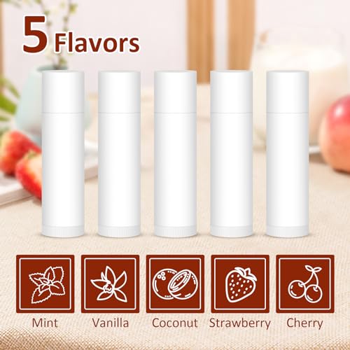 60 Pack Lip Balm Unlabeled, Natural Lip Balm Bulk Blank Tube, Personalized Lip Balms for Party Favors Adults and Bridal Shower Favors or Baby Shower Gifts-5 Flavors