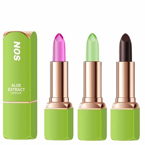 3Pcs Magic Temperature Color Changing Aloe Vera Lipstick Set,Moisturizing Lip Balm,Waterproof Long Lasting Nourishing Lipstick for Women Lip Care Makeup