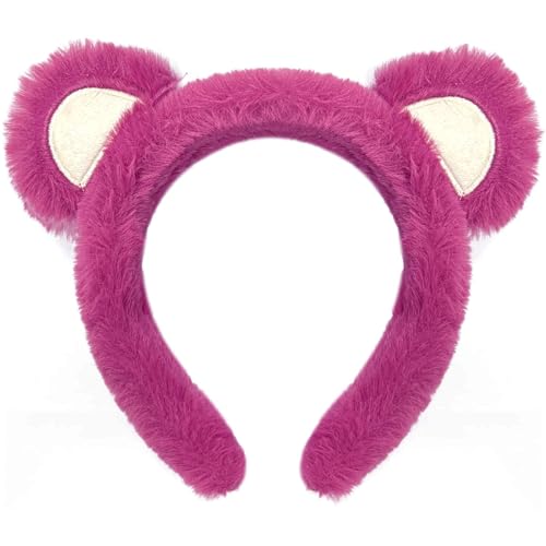 Wittocs Rose Red Bear Ears Headband Plush Bear Ear Headwears for Women Girls Makeup Headband Cute Fashion Fluffy Soft Face Washing Headbands New Year Halloween Valentines Day Hair Hoop