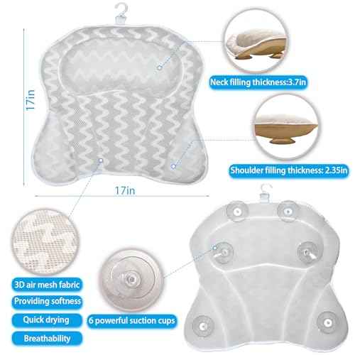 Expandable Folding Bathtub Tray and Tub Pillow, with Handmade Shower Cap and Bathing Luffa Noodle 2-Piece Set