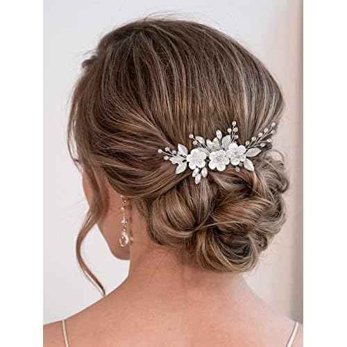 Catery Flower Bridal Hair Comb Wedding Hair Clip Rhinestone Hair Pieces Accessories for Women (Silver)