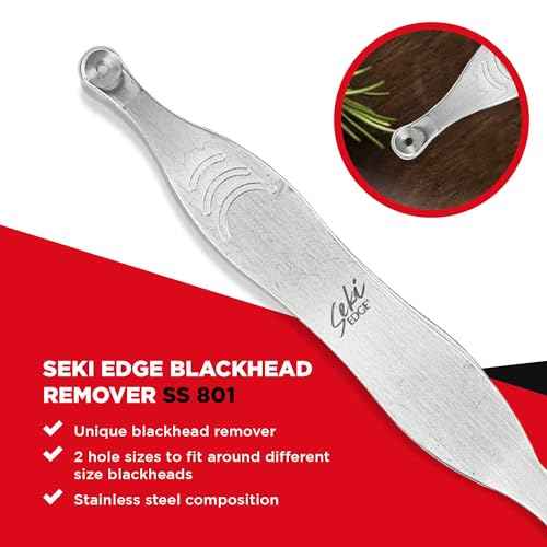 Seki Edge Blackhead Remover (SS-801) - Comedone Extractor for Blackheads - Professional Pimple Popper Tool with 2 Hole Sizes - Preventive Acne Tool & Pore Extractor