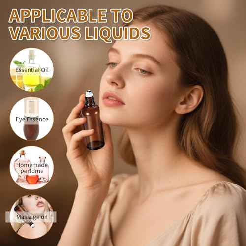 100ML Roller Bottles for Essential Oil, 4 Pack Empty Amber Glass Roller Bottle for Perfume Oil, Roll on Bottles with Stainless Steel Roller Balls, Opener, Funnel and Dropper for Aromatherapy, Massage