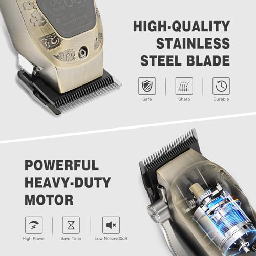 Professional Hair Clipper for Men - Cordless Clippers and Trimmers Set, Heavy-Duty Motor Hair Cutting Kits with LED Display, 7000RPM High-Power Motor, USB Charging, Gifts for Men, Bronze