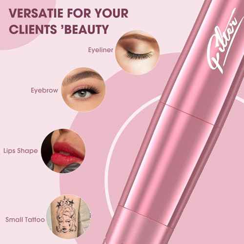 Filter Tattoo Gun - Permanent Makeup 2.8mm Stroke Machine with 2Pcs Battery Power Supply Lightweight Tattoo Pen for Beginners and Women Artists (S10 Pink)