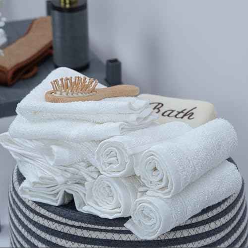 Tens Towels Pack of 60 Washcloths, 12 x 12 Inches, Lighter Weight, Quick to Dry, Super Soft & Absorbent, Gentle Face Towels, Hotel Quality, Perfect for Bathroom, Gym, Spa (White, 60 Pack)