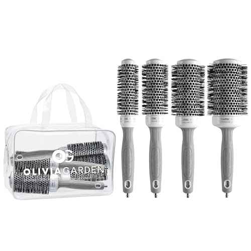 Olivia Garden Ceramic + Ion Round Thermal Hair Brush - Not Electrical - Professional Blowout Brush for Normal to Thick Hair - 1" to 2 1/8 Diameter Barrel - White and Grey - CI-25,CI-35, CI-45, CI-55