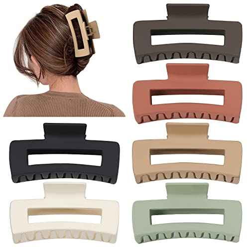 4 Inch Big Hair Claw Clips 6 Pcs Large Claw for Thick Hair Square Hair Clips for Women Rectangle Hair Clips Nonslip Acrylic Banana Jaw Clips Hair Accessories for Girls (Brown)