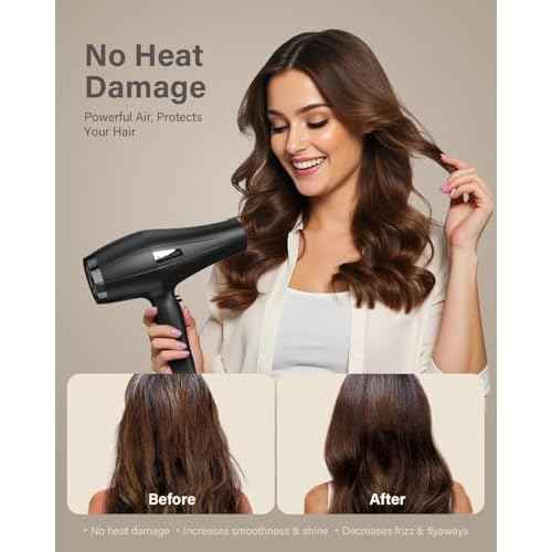 Ionic Hair Dryer with Diffuser, Blow Dryer, Professional 1875W Powerful AC Motor Hairdryer with 8.2Ft Cord for Women & Men, Fast-Drying Blow Dryer with Nozzle for Home, Salon
