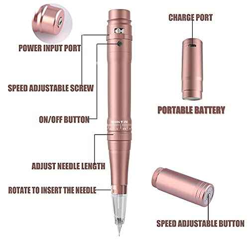 Permanent Eyebrow Makeup Tattoo Machine Kit with 700mAh Wireless Battery 15 pcs Cartridge Needles Microblading Supply for Eyebrow Lip Eyeliner Microshading Supplies(Pink Tattoo Kit)