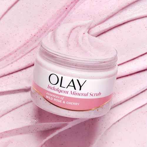 Olay Body Indulgent Mineral Scrub, Skin Exfoliating & Massaging Pearls, Nourishing Soft & Gentle Formula, Renewing BHA, Vitamin B3 Complex, Luxurious Fragrances, Wild Rose & Cherry Creme Scent, 11 oz