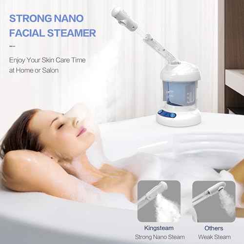 Kingsteam Facial Steamer - Ozone Steamer with Extendable Arm - Professional Nano Ionic Facial Steamer for Deep Cleaning - Portable for Personal Care Use at Home or Salon