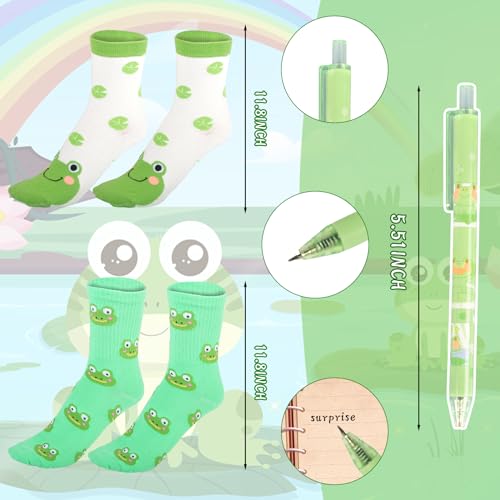 Frog Gifts for Frog Lovers, Includes Makeup Bag, Cute Socks, Frogs Writing Gel Ink Pen & Mini Round Mirror, Just Who Loves Frogs, Birthday Gift for Women