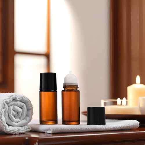 2Pcs Brown Glass Essential Oil Roller Bottles Refillable Roll on Empty Deodorant Bottle Containers Rollerball for Fragrance Roller Bottles Ball Applicator,Rollerball Bottle (50ml)