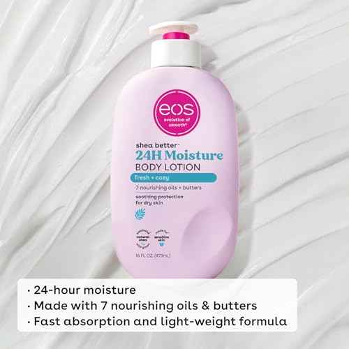 eos Shea Better Body Lotion, Fresh & Cozy, 24-Hour Moisture Skin Care, Lightweight & Non-Greasy, Natural Shea, Vegan, 16 fl oz