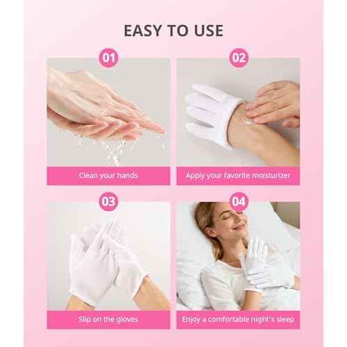 AIRSEE 2Pairs White Cotton Gloves for Dry Hands Eczema SPA Moisturizing - Men and Women Stretchable Cloth White Gloves Regular M