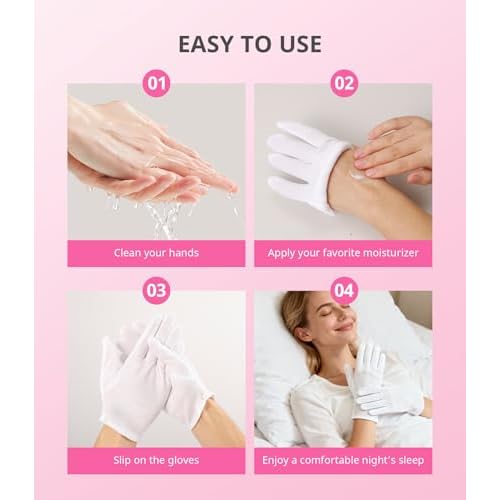 AIRSEE 2Pairs White Cotton Gloves for Dry Hands Eczema SPA Moisturizing - Men and Women Stretchable Cloth White Gloves Regular M