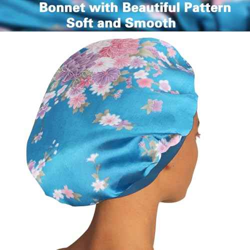 ROYBENS Satin Bonnet Hair Bonnet for Sleeping- 4 Pack Large Bonnets for Women with Elastic Soft Band for Curly Hair Braids