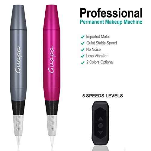 Portable Tattoo Machine Pen Eyebrow Lip Permanent Makeup Pen with 1R 3R Cartridge Needles for Ombre Brows Body Tattoo (Gray Machine Kit)