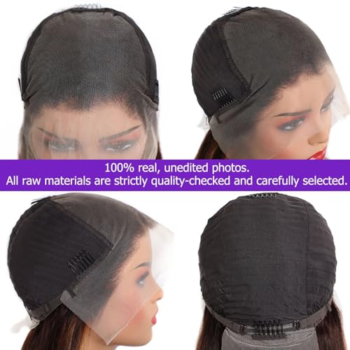 Lemoda 13x6 Highlight Straight Lace Frontal Human Hair Wigs Ombre 4/27 Outlets Sale 200 Density 20Inch 13x6 HD Transparent Lace Front Wigs Pre Plucked