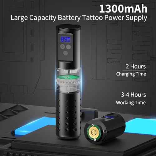 Tattoo Gun Kit - Wireless Tattoo Pen Machine 2.7-4.5MM Strokes Length,Rotary Tattoo Machines with 1300mAh Tattoo Power Supply, Tattoo Kit Supplies for Beginners and Professionals Complete Set