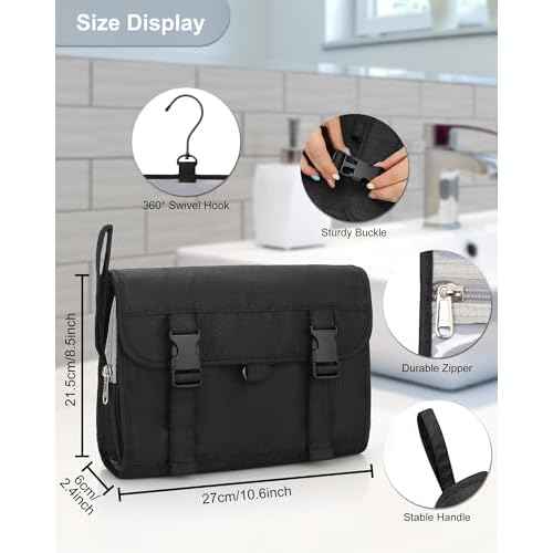 Relavel Travel Hanging Toiletry Bag for Men Women Travel Kit Shaving Bag Waterproof Large Makeup Bag Wash Bag Makeup Organizer Cosmetic Case for Bathroom Shower Black
