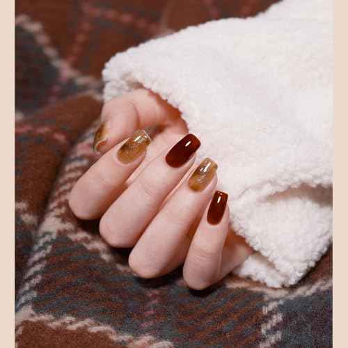 GAOY Jelly Tortoise Brown Gel Nail Polish Set, 6 Transparent Colors Dark Red Orange Pumpkin Soak Off UV Light Cure Gel Polish Kit for Salon and Nail Art DIY at Home