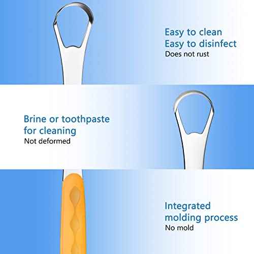 4 Pcs Tongue Scraper Cleaner Adults and Kids Stainless Steel Tongue Brush Metal Tongue Scraper Reduce Bad Breath with Travel Cases for Men Women Oral Mouth, Orange, Black, Green and Blue