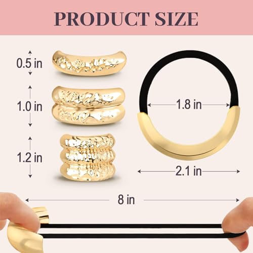 3PCS Metal Hair Tie For Women,Gold Cuffs,Metal Geometric Gold Hair Ties, Hair Accessories Stretchy and Non-Damage Ponytail Holders,Ponytail Cuff Hair Bands For Hair Styling (SET8)