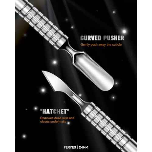 2025 Upgraded Dual Head Cuticle Pusher Remover Tool - Curved & Chisel Edge Stainless Steel, Ergonomic Non-Slip Handle for Professional Salon & Home Manicure Nail