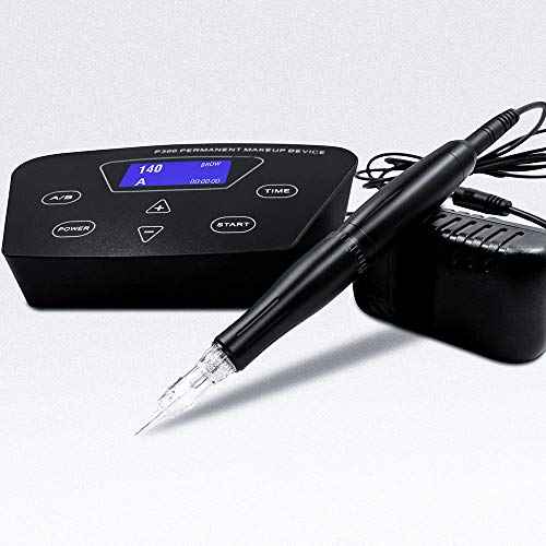 Permanent Makeup Tattoo Machine Kit-BIOAMSER P300 Permanent Makeup Kit with Foot Pedal Touch Control Power Supply Rotary Tattoo Machine Pen Practice Skin 2 Microblading Inks 10pcs Cartridge Needles