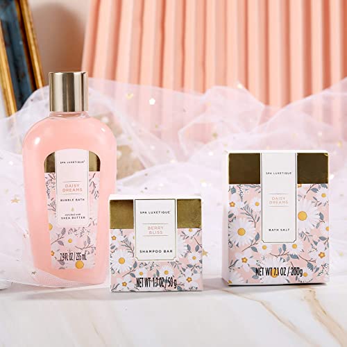 Spa Luxetique Gift Baskets for Women, Dasiy Dream Scented 15pcs Bath Gift Sets with Shower Gel, Hand Cream and Tote Bag, Mother's Day Gifts for Mom