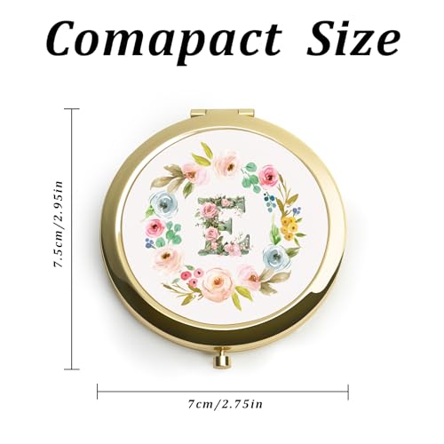 Personalized Gift for Women Girls, Custom Gifts for Adult Teen Kid, Floral Monogram Alphabet Initial Compact Mirror for Christmas, Stocking Stuffers, Secret Santa, Graduation, Birthday, Wedding