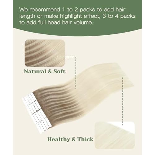SURNEL Injected Invisible Tape in Extensions Human Hair Ash Brown to Platinum Blonde Seamless Remy Invisible Tape in Extensions 20Inch 20 Pcs 45g(#860,20)
