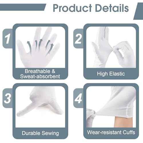 24 Pcs White Cotton Gloves for Dry Hands & Eczema, Moisturizing Sleeping Gloves for Men and Women, Stretchy Breathable Work Glove for Eczema, Jewelry Inspection, Spa