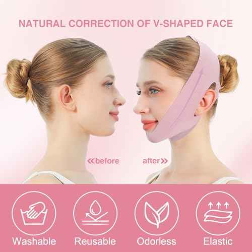 V Line Lifting Face Mask for Sleeping, Reusable Double Chin Reducer for Women, Jaw Exerciser for Face Slimming and Sagging Prevention, Medium