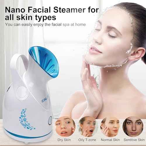 Facial Steamer Ionic Face Steamer for Home Facial, Warm Mist Small Facial Steamer for Deep Cleaning Unclog Pores with Blackhead Remover, Aromatherapy Kit for Personal Home SPA (Blue)