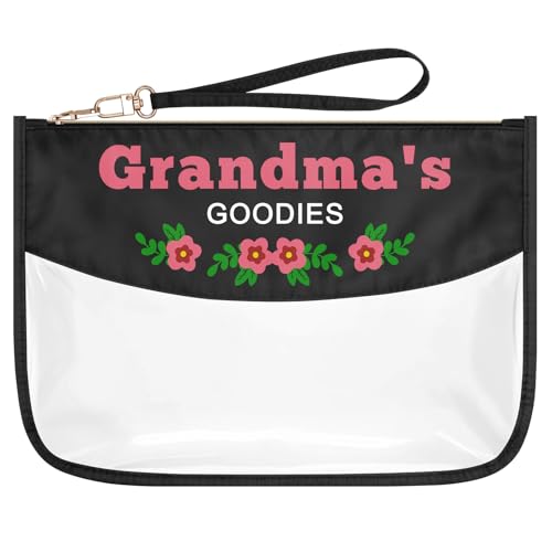 Grandma Gift Clear PVC Cosmetic Bag Grandma Birthday Gift from Grandchildren Grandma's GOODIES Makeup Bag Mothers Day Gifts for Grandma Grandmother Retirement Gifts Oxford Cloth Zipper Travel Pouch
