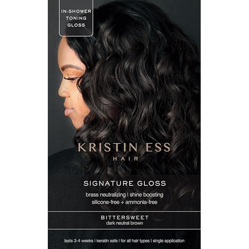 Kristin Ess Dark Brown Hair Dye Gloss Color Treatment in Bittersweet Dark Brunette - 4 Wk Semi Permanent Hair Dye Glaze for Color + Shine - Brightening - Color Depositing Conditioner + Gloss Toner