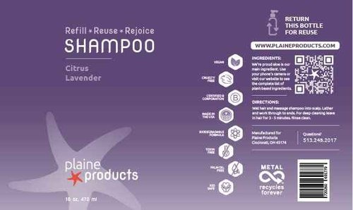 Plaine Products Eco-Friendly Shampoo and Conditioner - Citrus Lavender - Sulfate Free, 16oz (Refillable Bottles with Pumps)