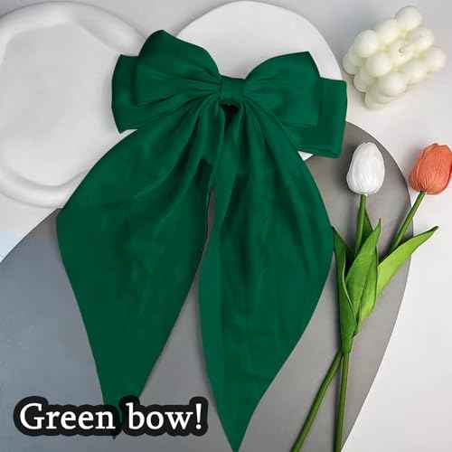 Large Satin Bow Barrettes Clips Green Hair Bows for Girls Hair Accessories Gifts for Women Big Bow Hair Clips for Christmas with Bowknot Barrettes With Metal Clips£¨green£©