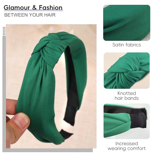 Green Knotted Headbands for Women Wide Knot Hair Bands Girls Hair Accessories for Christmas Birthday Party Supplies