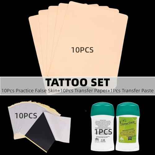 Tattoo Practice Skin Kit, 21-Piece Set Includes 10 Blank Permanent Makeup Tattoo Practice Fake Skins, 10 Transfer Papers, and 1 Transfer Cream, Suitable for Beginners and Experienced Tattoo Artists