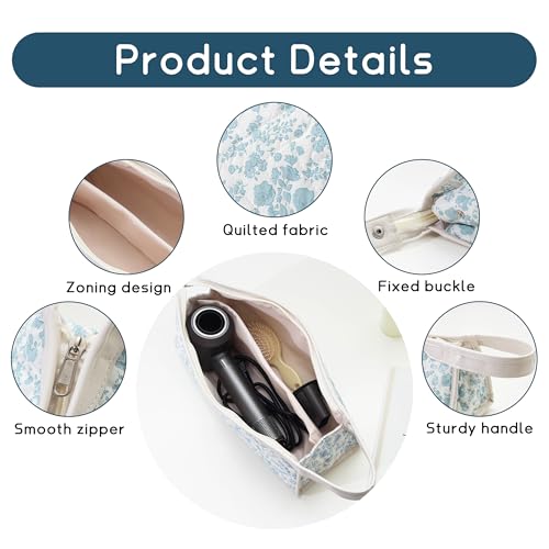 Quilted Travel Case Compatible with Dyson Airwrap & Shark Flexstyle, Cotton Floral Carrying Storage Bag for Dyson Hair Dryer and Attachments, Cute Portable Organizer with Handle
