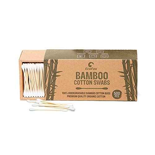 Bamboo Cotton Swabs 500 Count | Biodegradable & Organic Cotton Buds | Double Tipped Sticks | 100% Eco-Friendly & Natural | Perfect for Makeup & Nail Applications, Arts & Crafts, Removing Dust & Dirt¡¦