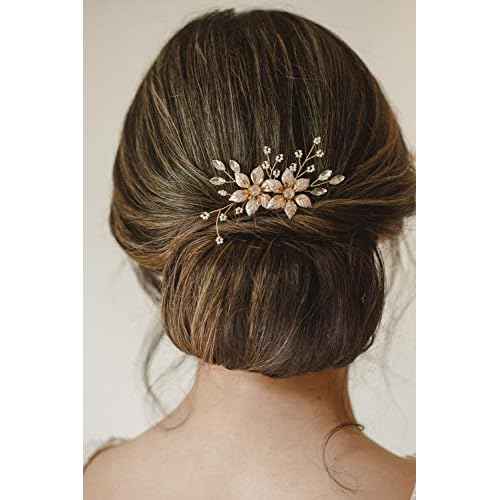SWEETV Gold Bridal Hair Comb-Handmade Wedding Hair Clip Wedding Hair Accessories for Women