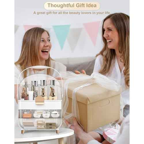 Makeup Organizer Countertop, Skincare Holder Bathroom Counter Organizer, Storage Box Cosmetic Display Cases, Teen Girl Gifts Make up Organizers for Vanity, Dresser (Rose Gold)