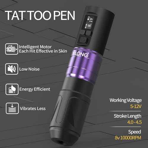 YILONG Tattoo Gun Kit - Tattoo Machine with 1500 mAh Capacity Power Supply, Tattoo Pen Kits for Beginners, Tattoo Supplies 10Pcs Cartridge Needles, 5Pcs Transfer Papers and 3mm Practice Skin